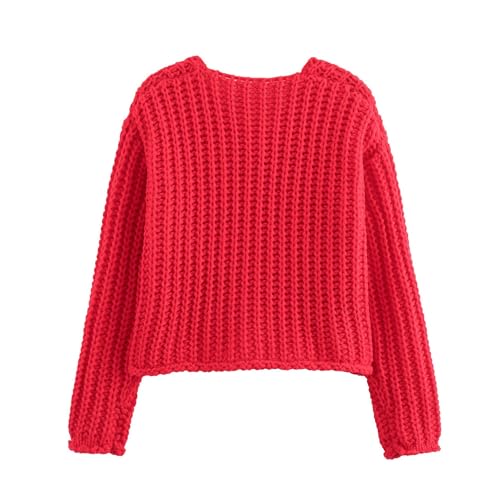 FindThy Women’s Cropped Knit Cardigan Long Sleeve Crewneck Button Down Fall Sweater with Pockets2