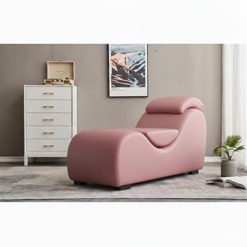 Image of SOUL CRAFT Sheesham Wood Leatherate Tantric Loung Chair, Yoga Chaise Lounge,Chaise Sofa Modern Lounge,Relaxing Chaise Lounge Chair, loveseats with Cushion (Pink)