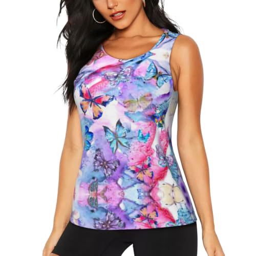 Camiseta sin mangas de mariposa colorida top ligero de espalda cruzada