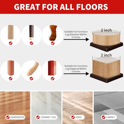 Image of Ezprotekt Non Slip Furniture Pads, 12 Pcs 2 inch Anti Slip Rubber Caster Cups, Anti Skid Furniture Coasters for Hardwood Floors, No Slide Furniture Gripper, Furniture Stoppers to Prevent Sliding (Brown)