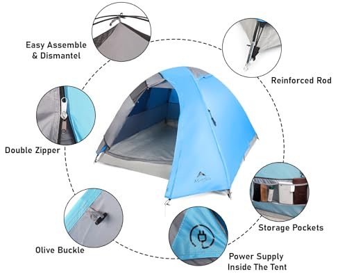Image of 3 Person Camping Tent ET1100, Horizon Blue /Grey | Lightweight, Waterproof, Easy Setup, For Hiking Backpacking Trekking Festivals