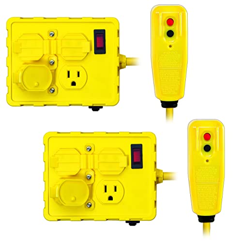 Tower Manufacturing 30434052 Auto-Reset Right Angle GFCI Cord and 4-Outlet Power Box, 6 Feet, Yellow - [2 PACK]