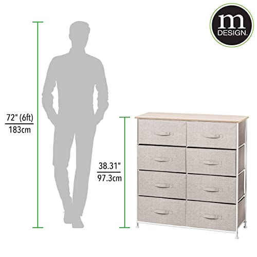 Mdesign 38.31" High Steel Frame/Wood Top Storage Dresser Furniture Unit With 8 Removable Fabric Drawers - Large Bureau Organizer For Bedroom, Living Room, Or Closet - Lido Collection, Linen/Tan #TOP4