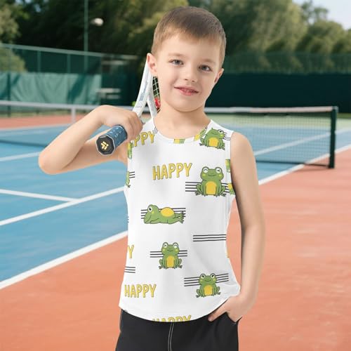 J JOYSAY Funny Frog White Boys Tank Top Sleeveless Muscle Shirts Quick Dry Sport Active Workout Kids T-Shirts 3-15T 6