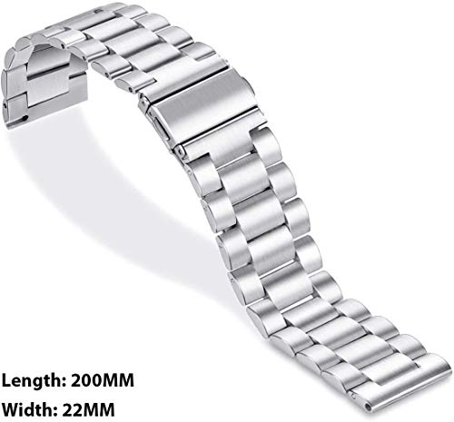 SUNDAREE Compatible with Strap Garmin Vívoactive 4/Venu 2/Forerunner 255/Forerunner 255 Music/Forerunner 265,22MM Stainless Steel Metal Silver Watch Band - Image 3