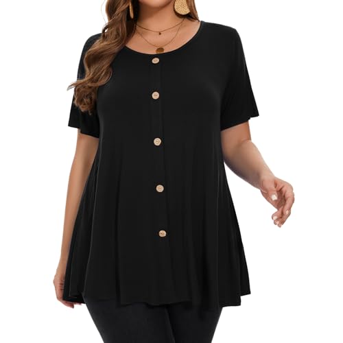 LARACE Plus Size Tunic Tops for Women Summer Short Sleeve Buttons Loose Fit Shirts3