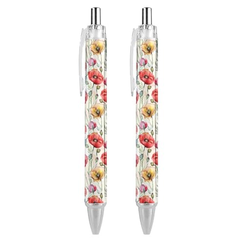Stylos à bille rétractables de précision motif coquelicot finitions soignées