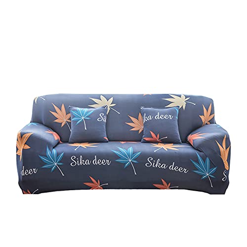Daesar Elastic Stretch Printed Sofa Cover, 2 Cushion Sofa Slipcover Maple Leaf Sofa Couch Covers Blue (Polyester 2 Seater) #TOP5