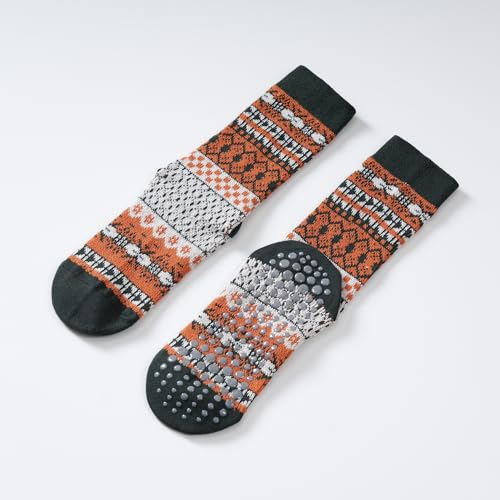 Yoga Pilates Socks with Grips for Women Knit Patterned Non Slip Cushioned Crew Socks for Barre Ballet Dance2