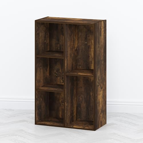 Image of Furinno TOMI TV Stand, 5-Cube Entertainment Center with Open Shelf, Reversible TV Console, for Living Room, Bedroom, Home Office, Amber Pine