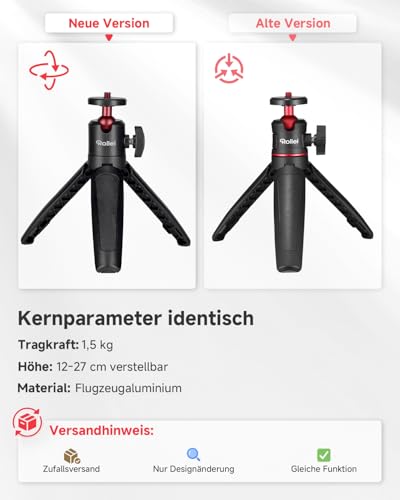 Rollei Ministativ Comfort Desktop, Tischstativ mit 360° Kugelkopf für DSLR DSLM & Kompakt-Kameras Mini Stativ Tragbar 2-in-1 Kamerastativ Klein & Handy Stativ, Ministativ-Handystativ-Tischstativ-Klein
