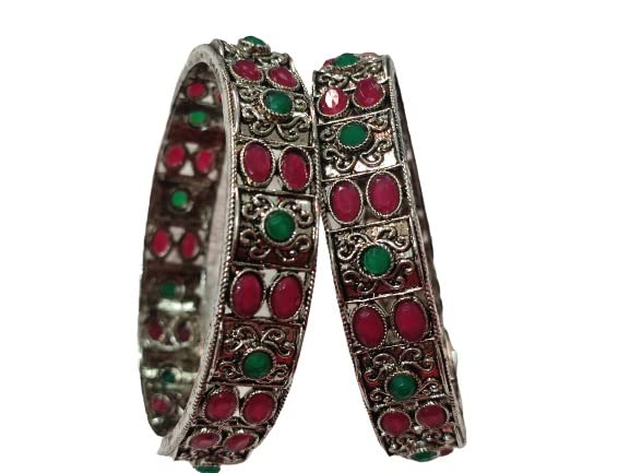 KAMAAKSHI Multicolour Oxidised Silver Traditional Design Bangles For All Traditional Ocassion For Women (2.2) (B0BSFQN2XH) Amazon Price History, Amazon Price Tracker