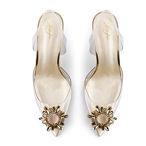anteikira Women's Fashion High Heels Slip On Slingback Sexy Shoes Strange Heel Sun Knot Pointed Closed Toe Transparent PVC Dress Wedding Sandals3