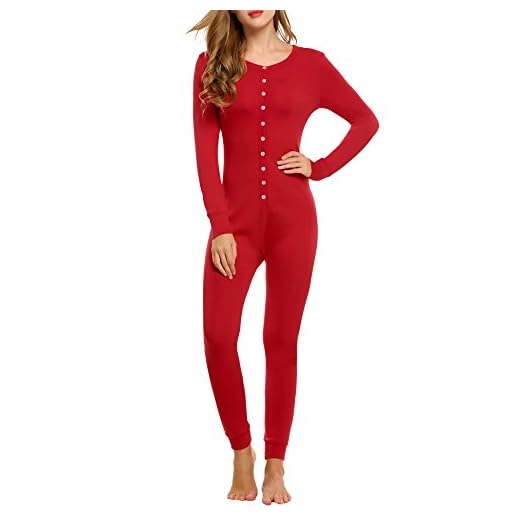Hotouch Women Thermal Sets Womens 2 Pcs Underwear Slimming Top & Bottom Pajama Red S