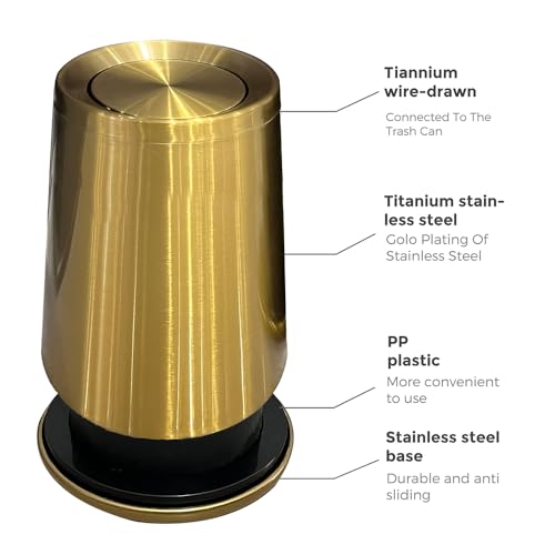 Image of 10 L /3 Gallen,Gold Small Trash Can for Bathroom,Brushed Stainless Steel Garbage Can with Flipping Lid,for Bathroom,Living Room,Bedroom,Hotel,Conference Room(Gold)