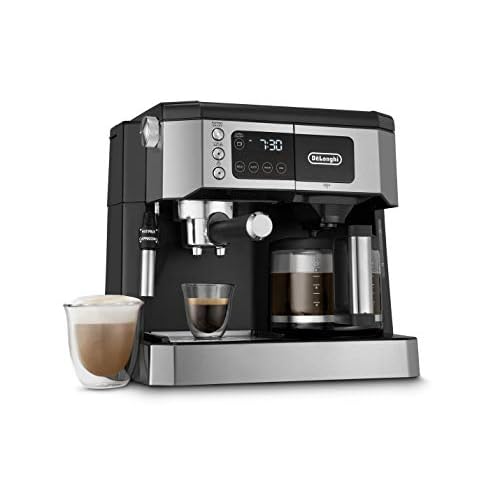De’Longhi All-in-One Combination Coffee Maker & Espresso Machine + Advanced Adjustable Milk Frother for Cappuccino & Latte + Glass Coffee Pot 10-Cup, COM532M black