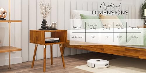 Bme Dinkee Solid Wood Nightstand, Fully Assembled, Without Drawer for Mid Century Bedroom and Living Room, Caramel by Bme - Image 3