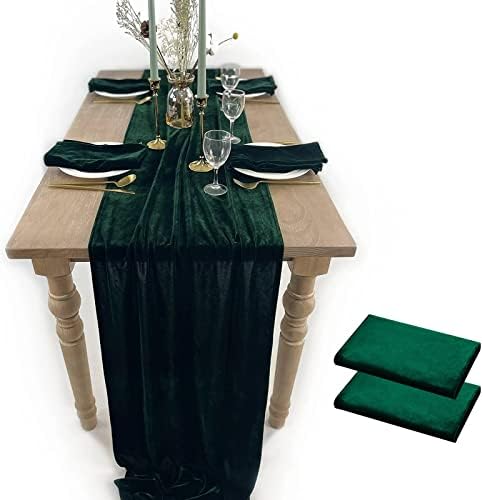 Luxurious Velvet Table Runner, 10ft Wedding Reception Decorations, 20x120inch Soft Velvet Fabric, Table Linen Overlay, Wedding Table Runners(Emerald Green, 20X120inch)
