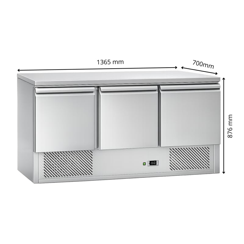 Générique Tavolo refrigerato professionale a 3 ante in acciaio inox 1365 mm - 368 L - GN 1/1 - R290