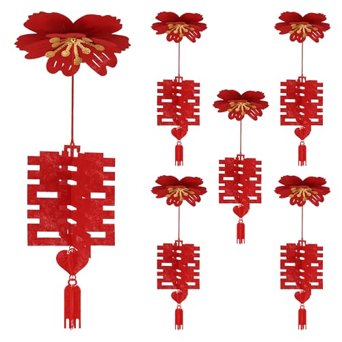 HannaFires 12PCS Chinese Velvet Flannel Flower Double Happiness Hanging Décor Set – 3D Wedding Decoration for Ceiling, Living Room, Yard, or Engagement Party – Symbol of Joy and a Happy Marriage