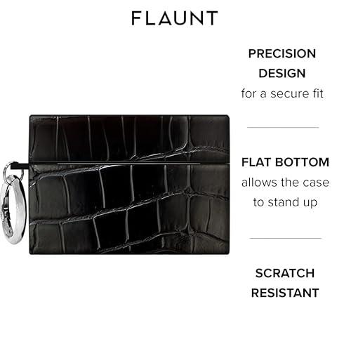 Flaunt Official Square Crocodile Faux Leather AirPods Pro Case w/Silver Ring - Compatible w/AirPods Pro 2nd/1st Generation - Wireless Charging - Lightweight & Shockproof - Black by FLAUNT - Image 3