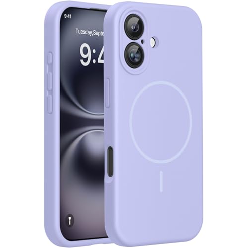 Image of Miracase Magnetic for iPhone 16 Plus Case, [Soft Anti-Scratch Microfiber Lining], Compatible with MagSafe, Liquid Silicone Shockproof Drop Protection Phone Case for 16 Plus,Light Purple