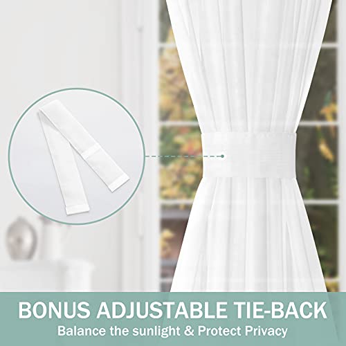 HOMEIDEAS Side Door Window Curtains with Rod Pocket for Small Window, 2 Panel Light Filtering Sidelight Curtain for Front Door, 54W X 40L Sheer Drapes with Tiebacks, White — view 3