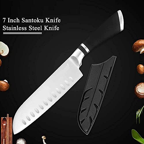 Image of Premium 7 inch Stainless Steel Meat Knife for Kitchen Chopping, High Carbon Ultra Sharp Santoku Knife Japanese Cooking Chef Butcher Knife for Meat and Vegetable Cutter Knives
