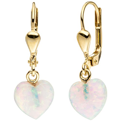 Jobo Damen-Ohrringe Herz hängend aus 8 Karat 333 Gold mit Opal
