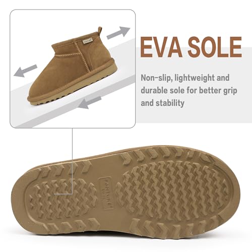 FANTURE Kids Snow Boots Boys Girls Winter Boots Cow Suede Warm Faux Fur Lined Durable Shoes(Little Kid/Big Kid)4