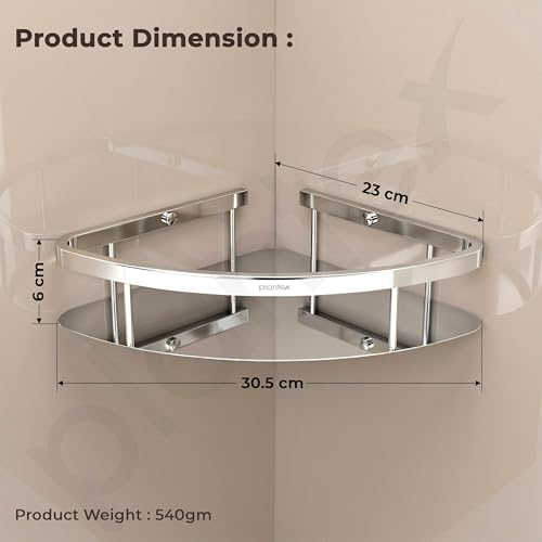 Image of Plantex Bathroom Corner Shelf for Wall Mount /304 Grade Stainless Steel Corner Shelf for Bathroom with Railings /Bathroom Accessories Holder (9x9 inches, Chrome)