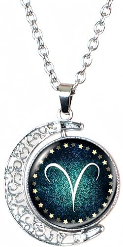DEQIYIJI Birthday Gifts For Women Men Zodiac Sign Moon Pendant Necklace Jewelry Astrology 12 Constellation Horoscope Stuff Aries