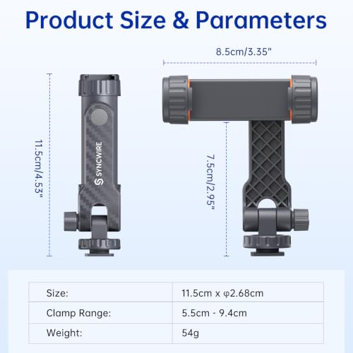 Image of SYNCWIRE Tripod Phone Mount, Universal Smartphone Mount Adapter with 2 Cold Shoe and 1 /4 inch Screw, 360 Rotates and 180 Tilts Adjustable Cell Phone Clamp Holder for Enhancing Mobile Photography Setup