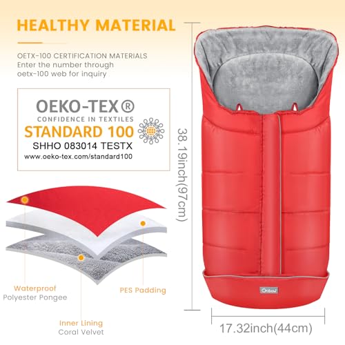 Image of Orzbow Stroller Footmuff Universal - Weather-Proof Bunting Bag for Toddler, Warm Fleece Sleeping Bag for Cold Weather, Easily Attaches to Most Strollers, Baby Boys Girls Winter Essentials, Red
