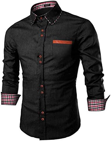 COOFANDY Men's Casual Cotton Long Sleeve Denim Dress Shirt Plaid Collar Slim Fit Button Down Shirt