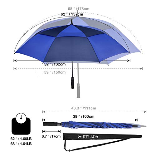 Image of MRTLLOA Automatic Open Golf Umbrella, 62 /68 Inch Extra-Large Oversized Double Canopy Vented Windproof Waterproof Stick Rain Golf Umbrellas for Men and Women