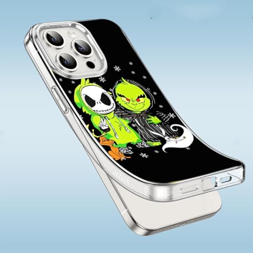 Generic Phone Case Cover Compatible with iPhone Jack Skellington and Grinch Slim The Nightmare Clear Before Soft TPU Christmas Compatible with iPhone 11 Pro Max Transparent, Colour-1