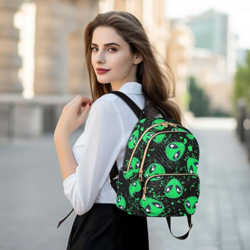 Image of Green Alien Mini Backpack Fashion Backpack Purse for Women,Handbag Shoulder Bag Casual Daypack, Ladies Gift for College Work (M)