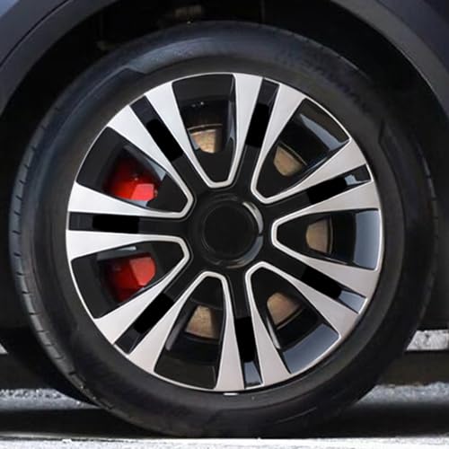 Image of Black with Silver Hubcap Wheel Cover Replacement Kit 13 inch Hub Caps Wheel Rim Cover Car Exterior Accessories Pack of 4, 13 Inches