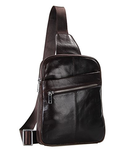 Genda 2Archer Small Leather Chest Bag Crossbody Sling Backpack Single Shoulder Bag (17C Coffee) #TOP1