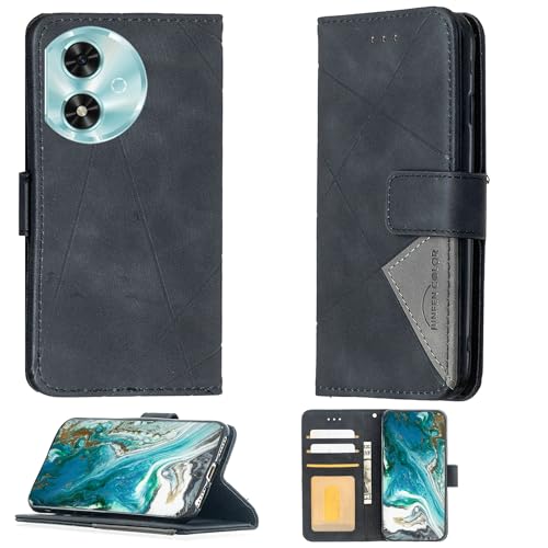 Aroepurt Case Compatible for Honor Play 50 Phone Case Cover [with Tempered Glass Screen Protector] Flip Stand Cover PU Leather Wallet Case Black
