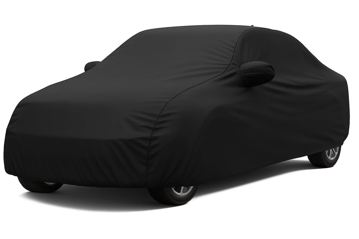 ULTRA SHIELD All Weather Water-Resistant Car Cover for Honda City | Durable Light-Weight Triple-Stitched Fabric, UV Protection, Dust-Proof | Mirror Pockets, Full Elastic | Black-image-1