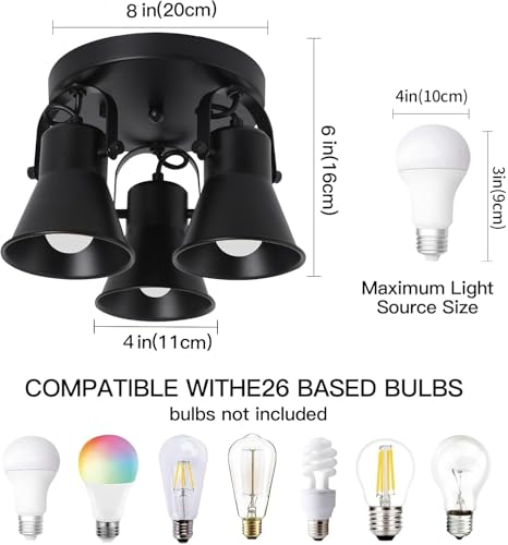 Image of 3-Light Industrial Track Lighting, Adjustable Round Kitchen Ceiling Light, Morden Black Flush Mount Directional Light for Kitchen, Hallway, Dining Room, Bathroom, Coffee Bar.