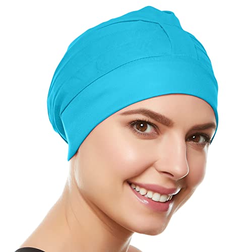 Beemo Swim Cap For Women - Polyester Latex Lined Swim Bathing Cap Turban With Adjustable Velcro-Turquise #TOP25
