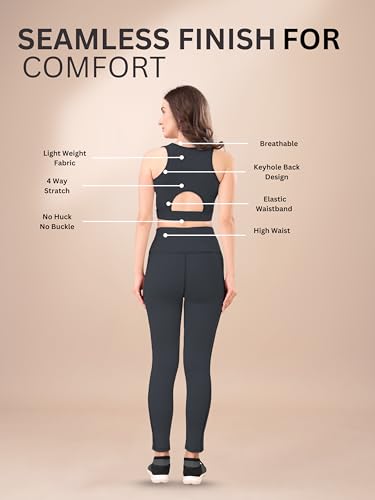 Image of High-Waist Track Suit, Co-ord Set for Women's, Gym wear 2-Piece Workout Set, Sports Bra and Bottom Set, Sports Running Suits, Yoga Wear