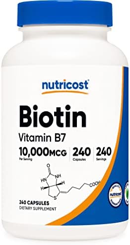 Nutricost Biotin (Vitamin B7) 10,000mcg (10mg) Vitamin Supplement, 240 Capsules - Vegetarian, Gluten Free, Quick Release, Non-GMO