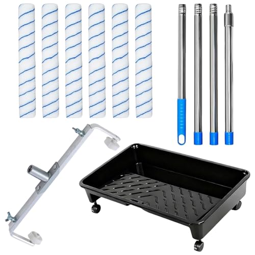 Polegas Kit de Peinture Avec Rouleau de 45 cm, 9 Pièces : Bac à Peinture à Roulettes, Rouleau de 45 cm, Manche Réglable, Rallonge de 160 cm. Convient Pour les Murs et les Plafonds