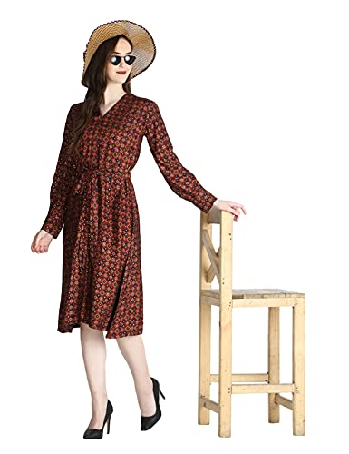 Image of Leriya Fashion Kurtis for Women || Soft Rayon Printed Knee Length Kurti for Girls || Long Sleeves || V Neck || Fancy Kurti for Outing || Evening || Date Wear for Women