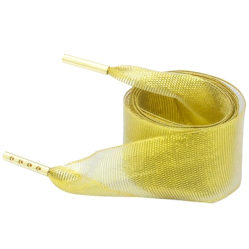 Satin Shoe Laces Fashion Ribbon Shoelaces, Soft Casual Flat Shoestring For Sneakers Shoe Decoration (Gold)2