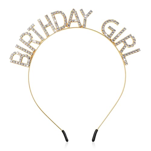 Gold Birthday Girl Headband Glitter Letter Tiara HappyBirthday Tiara for Women Girls Princess Crown Rhinestones Accessories Birthdays Girl Crown for Party Deco Gift
